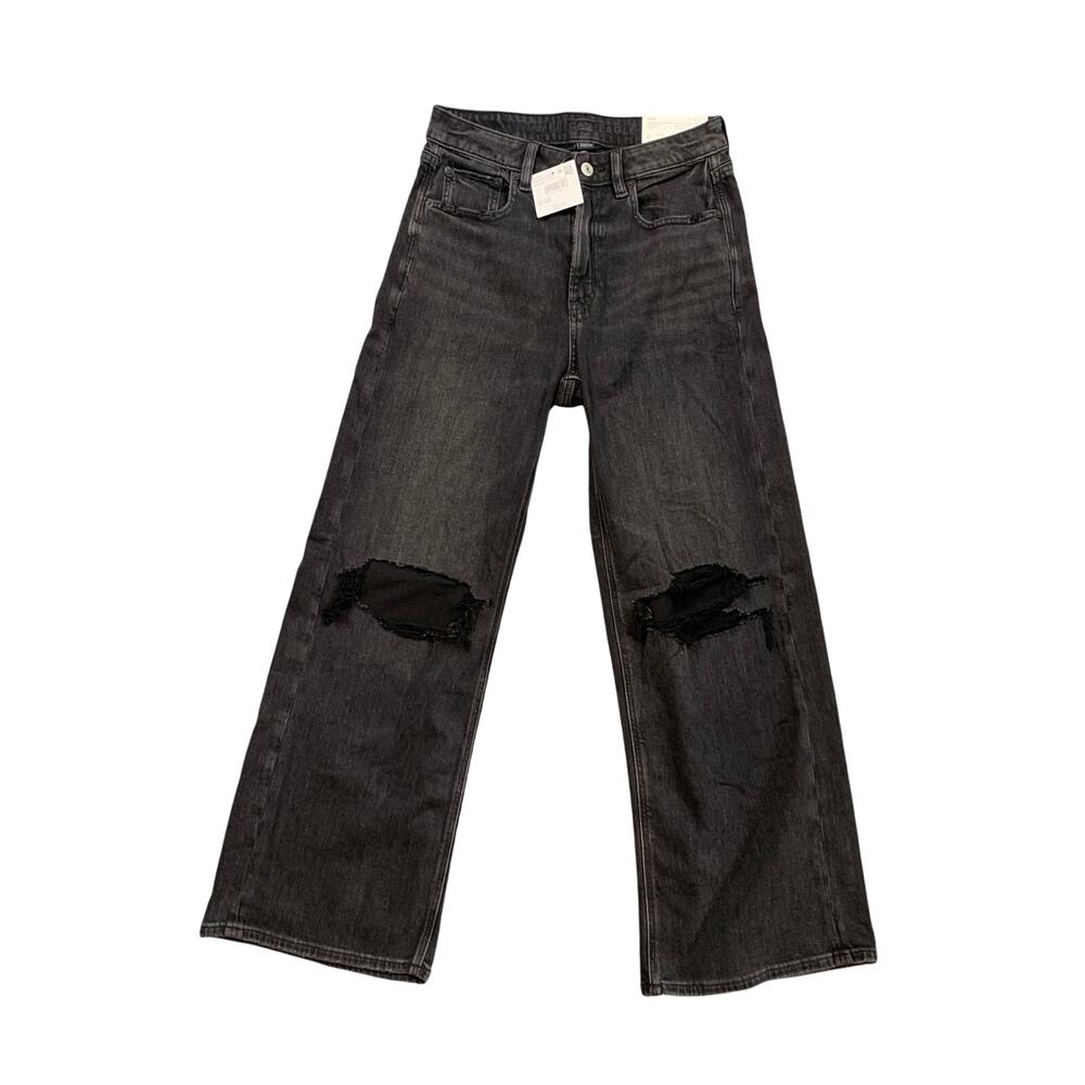 American Eagle Jeans Women 2 Short Black Slash Dreamy Drape High Rise Baggy Wide